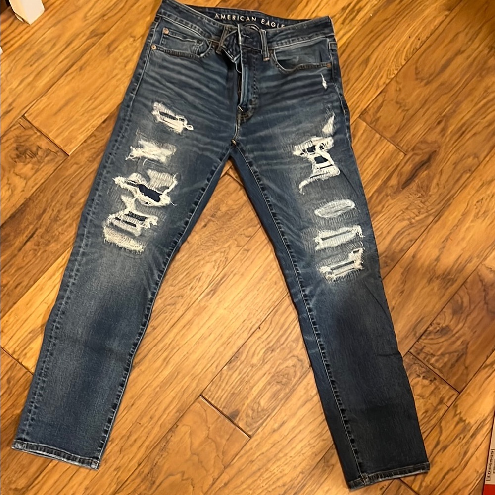 American Eagle Outfitters Men's Ripped Dark Blue slim Jeans